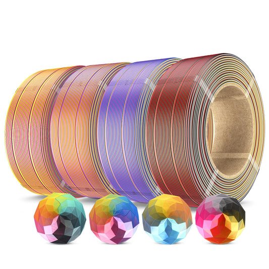 SUNLU 500g Silk Quadruple Color PLA Filament Refill Bundle, No-Spool Silk PLA Plus 3D Printer Filament 4 Packs, Compatible with