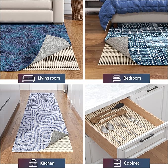 Non-Slip Rug Pad Gripper 2.5x8 Feet, Anti Skid Mat for Under Area Rugs, Keeps Rugs in Position and Safe, Thick Cushioned Carpet Pad for Hardwood Floors Protection