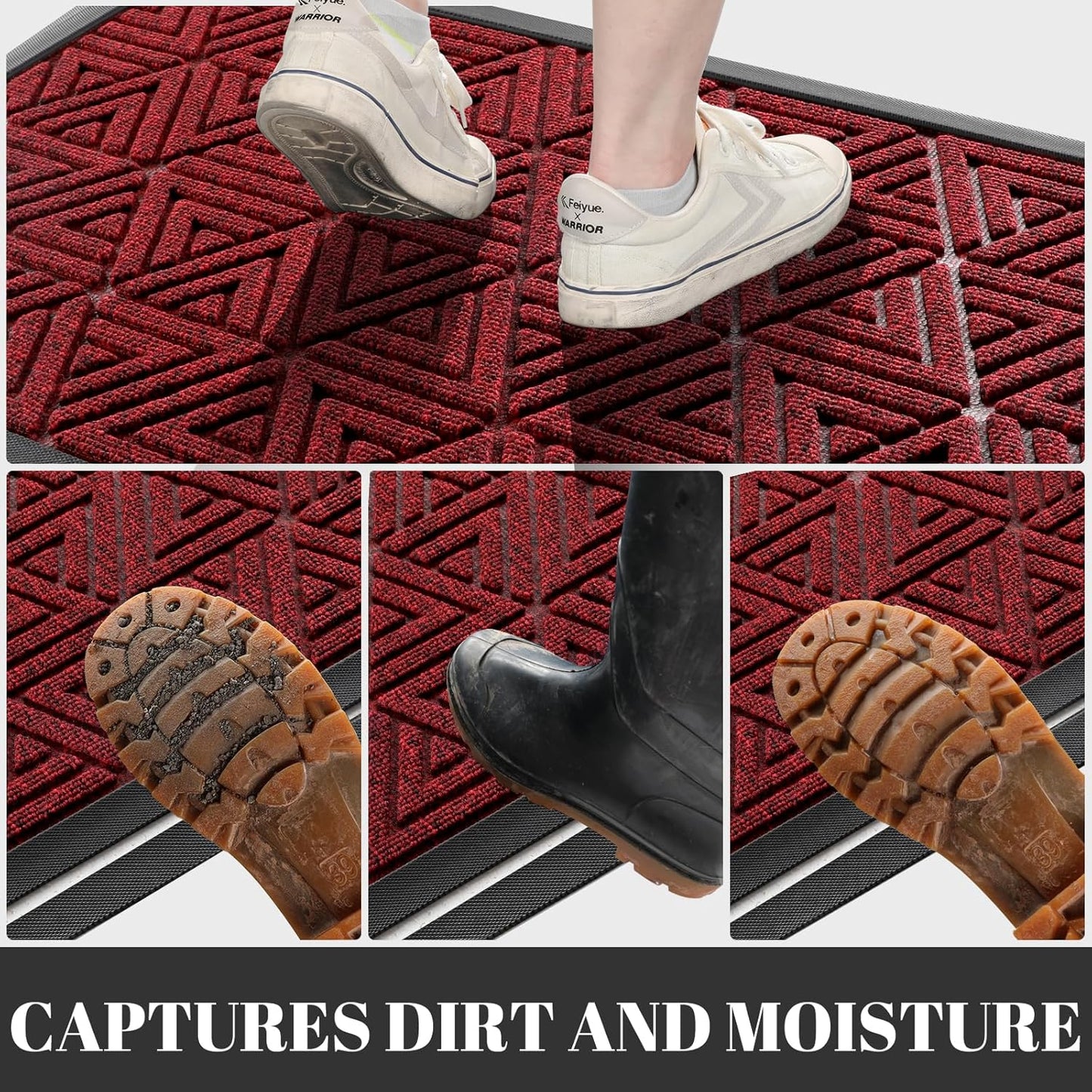 Yimobra Large Door Mat 36x24, All-Weather Waterproof Non-Slip Welcome Matt Outdoor, Heavy Duty Non Slip Doormat for Entryway for Patio and Garage Indoor, Easy Clean, Black Red