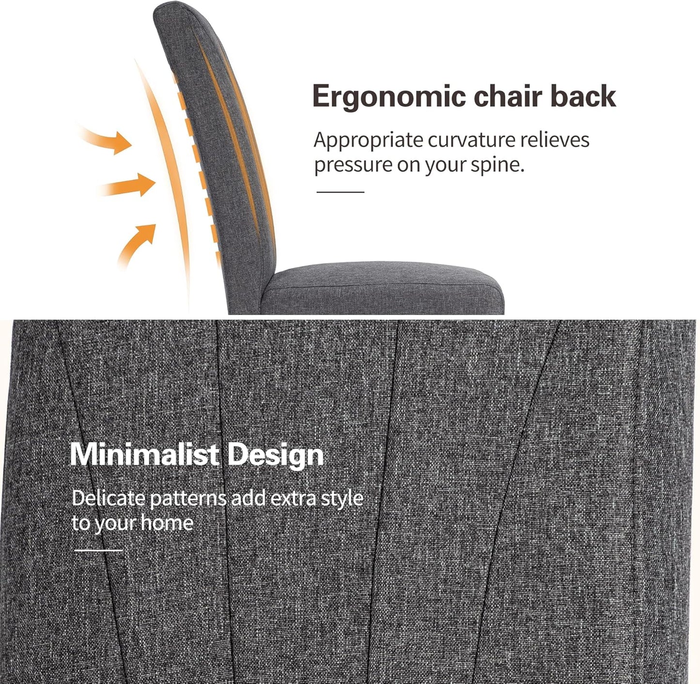 VECELO Upholstered Dining Chairs Set of 2, Modern Fabric and High Back & Solid Wood Legs, Parsons for Kitchen/Living Room- Dark Gray