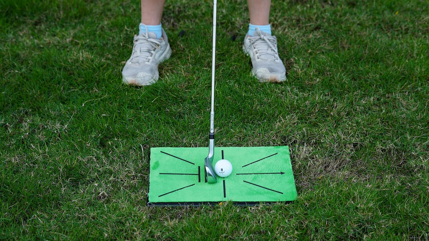 Golf Hitting Mat Swing Path Detection with 14''x9'' Aluminum Base 3'' Ground Spikes – Golf Practice Mat for Outdoor Use Backyard & Home Course, Swing Trainer