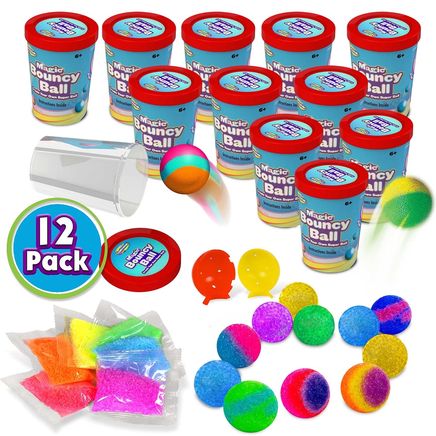Creative Kids Make Your Own Bouncy Ball Kit - 12 Individual Packs - DIY Science Party Favors & Goody Bag Stuffers - Bulk Craft Bouncy Ball Making Kit - Ideal Valentines Gifts for Classroom