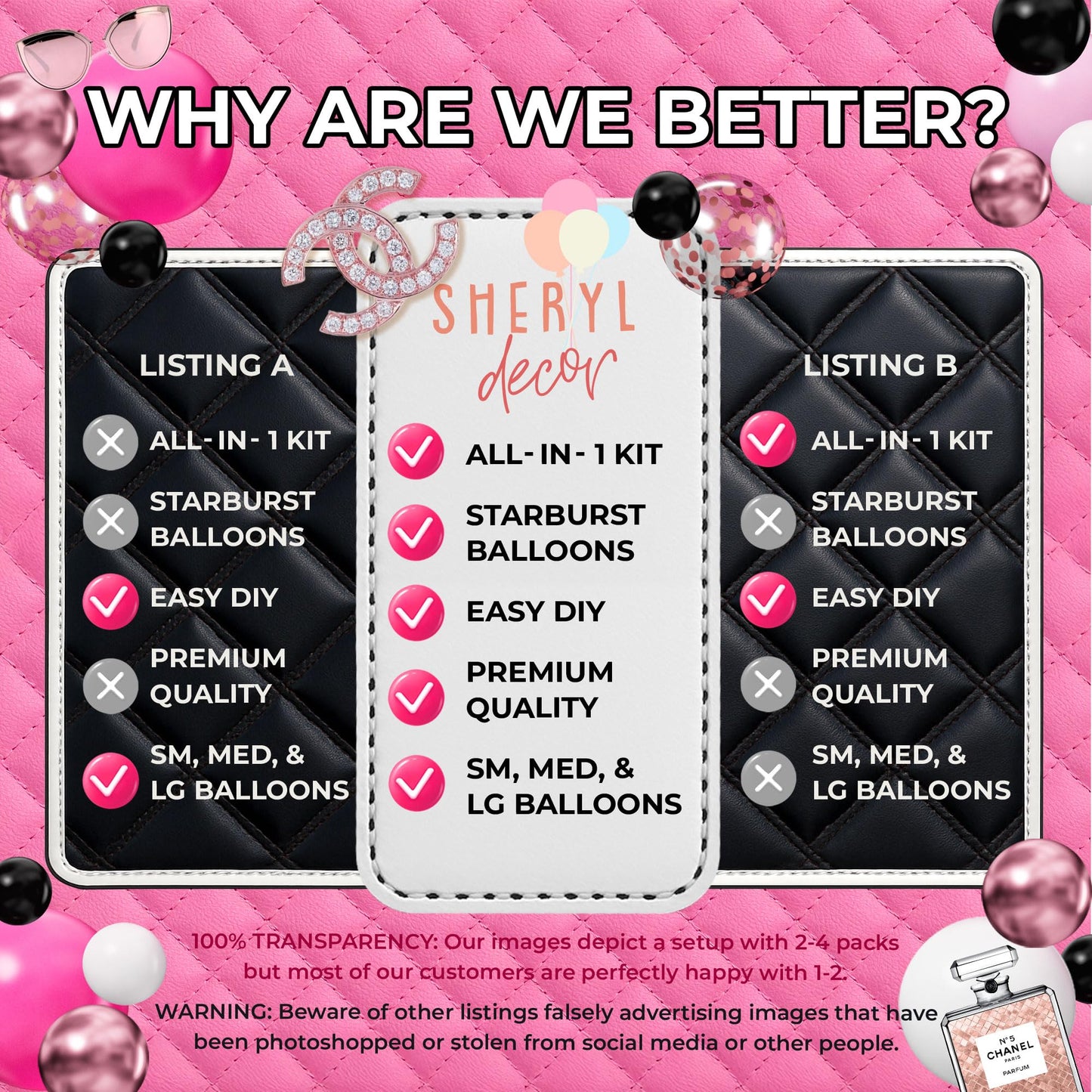ALL-IN-1 Pink and Black Balloons Arch Kit with BONUS Starburst Balloons – Pink Black and White Balloons for Hot Pink and Black Party Decorations for Birthday and Theme Party Celebrations