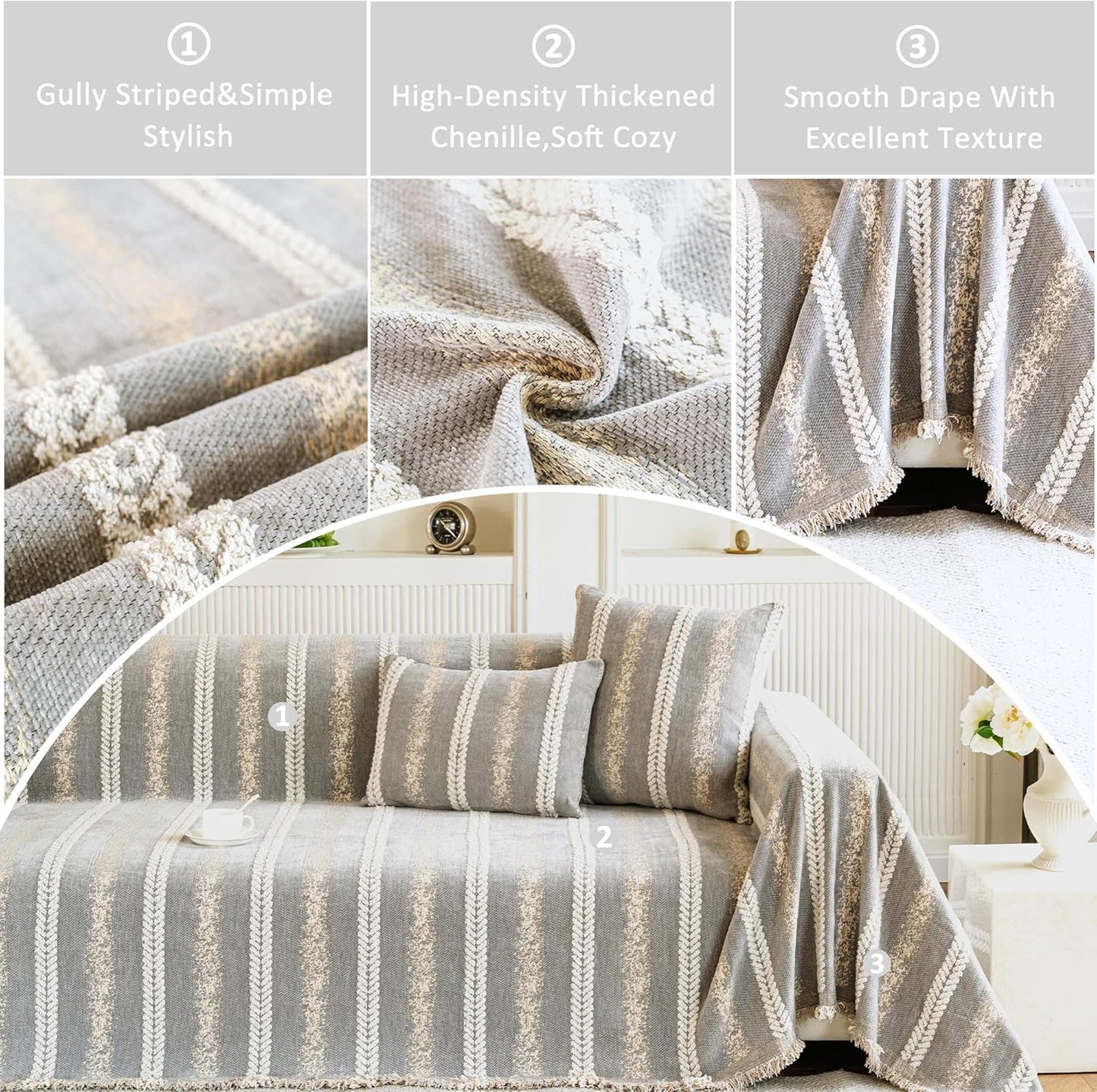 Couch Cover for Dogs Washable Sofa Cover, Sectional Couch Covers, Sofa Covers for 2 Cushion Couch, Non Slip Stripe Sofa Slipcovers Furniture Protector, Couch Protector from Cat Claws, Light,71''x102''