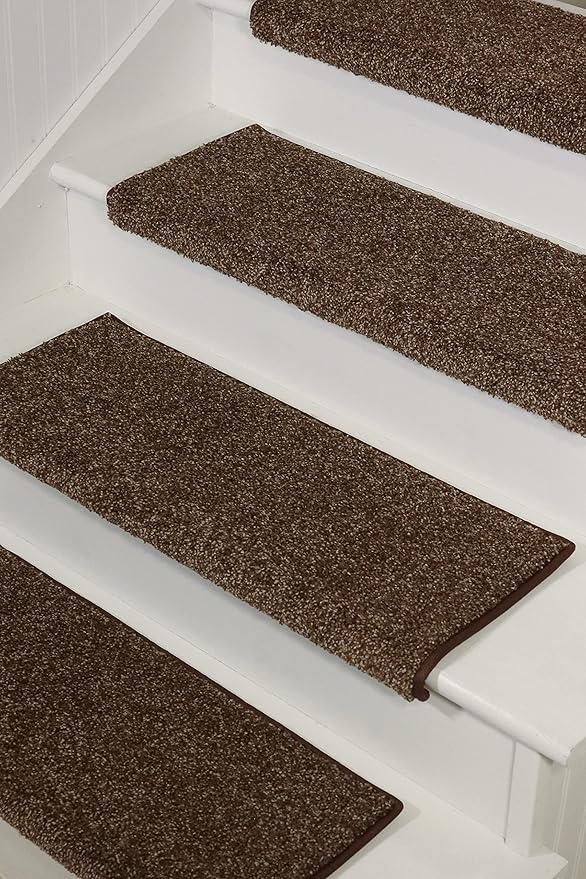 Oak Valley Designs™ Rounded Bullnose Carpet Stair Treads - Anti Slip Indoor Stair Mats for Wooden Stairs, Style: Stoney Brook, Black Walnut 27" W X 9.75" D (Set of 14)