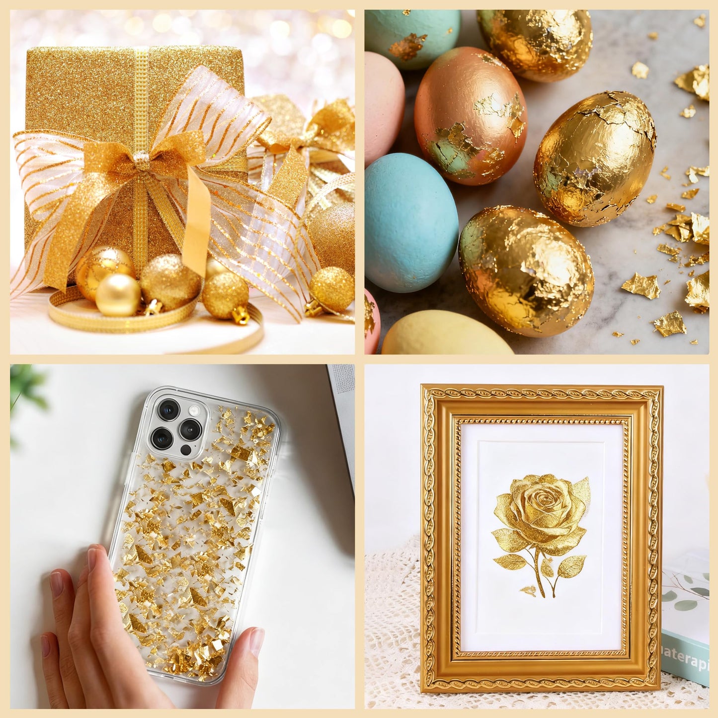 600Pcs Gold Leaf Sheets, 5.1"x5.1" Imitation Transfer Gold Leaf Sheets for Art, No Edible Glitter Gold Flakes Foil Paper Sheets for Nail Painting Jewelry Furniture Renovation & Gilding DIY Crafts