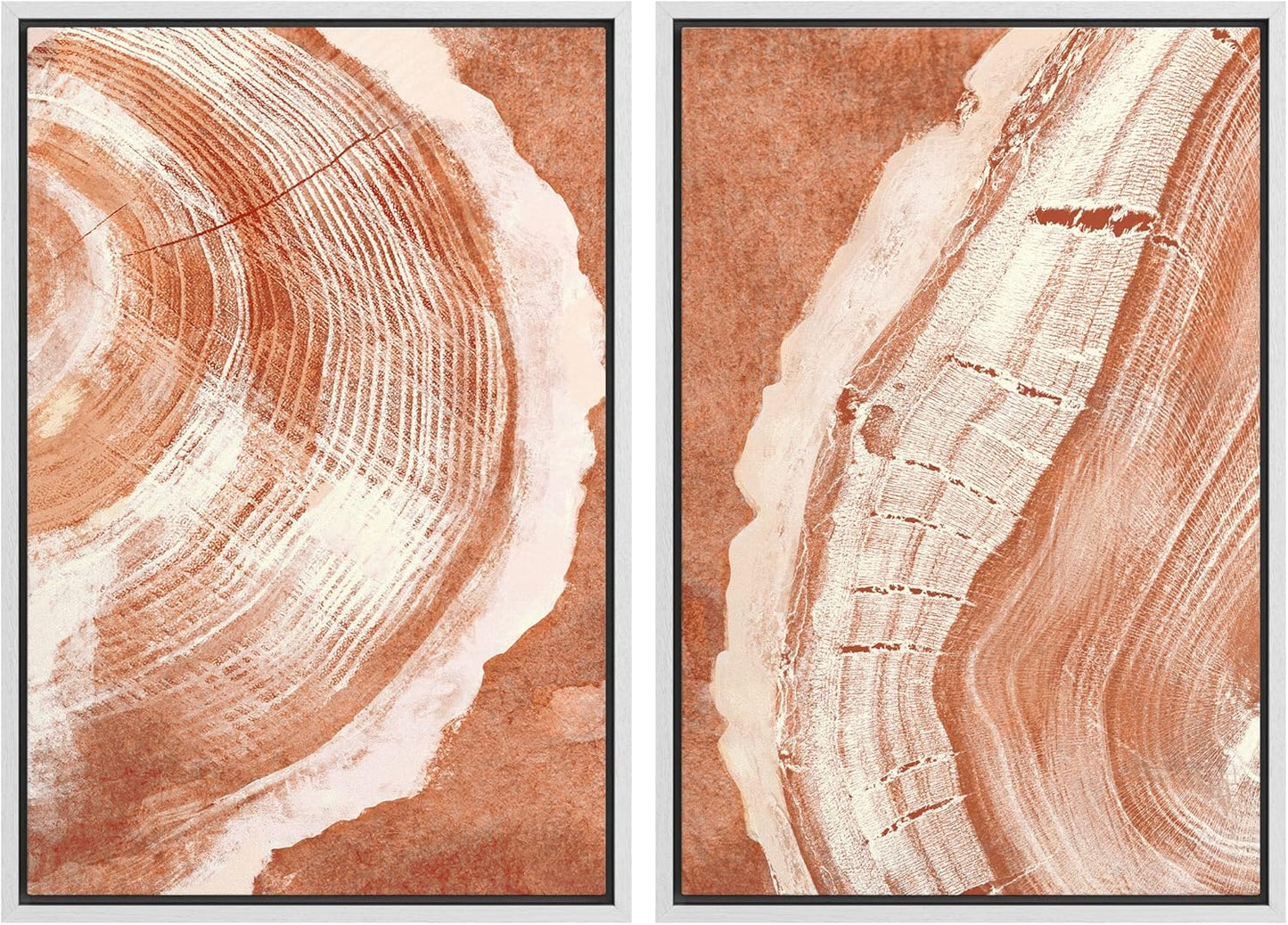 SIGNWIN Framed Canvas Print Wall Art Set Orange Closeup Wood Tree Ring Details Nature Wilderness Illustrations Modern Art Rustic Colorful Ultra for Living Room, Bedroom, Office - 24"x36"x2 White