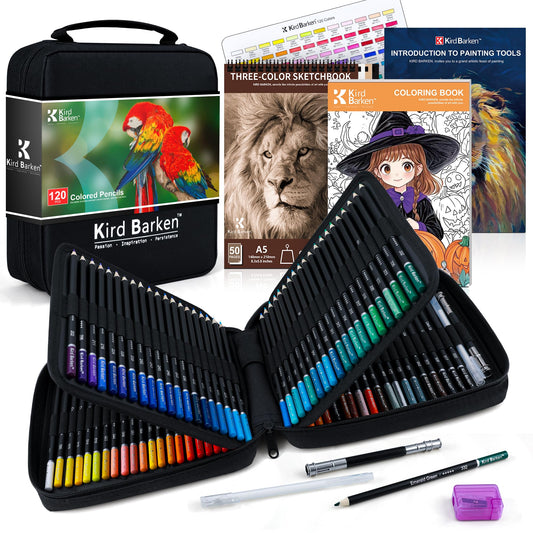 Kird Barken 147PCS Colored Pencils for Adult Coloring Books – 120 color pencils set, 3-Color Sketchbook, Coloring Book, Tools, Soft Core Oil Based,Blending Shading,Art Supplies for Beginners & Adults