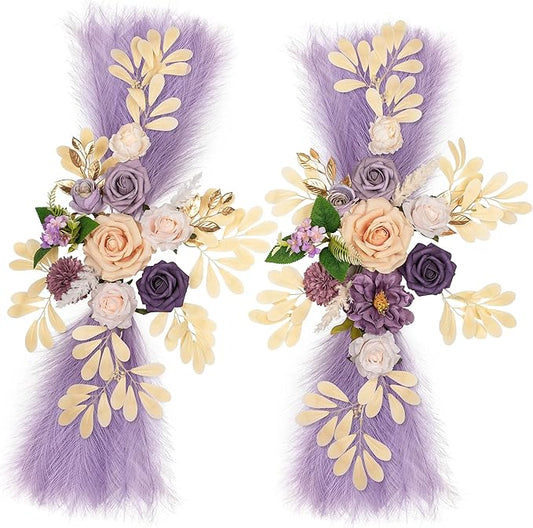 Wedding Arch Flowers, Artificial Floral Decor for Wedding Ceremony & Reception, Standard Size Large Flower Swag Set for Backdrop & Welcome Sign, Pack of 2 (Purple Pampas)