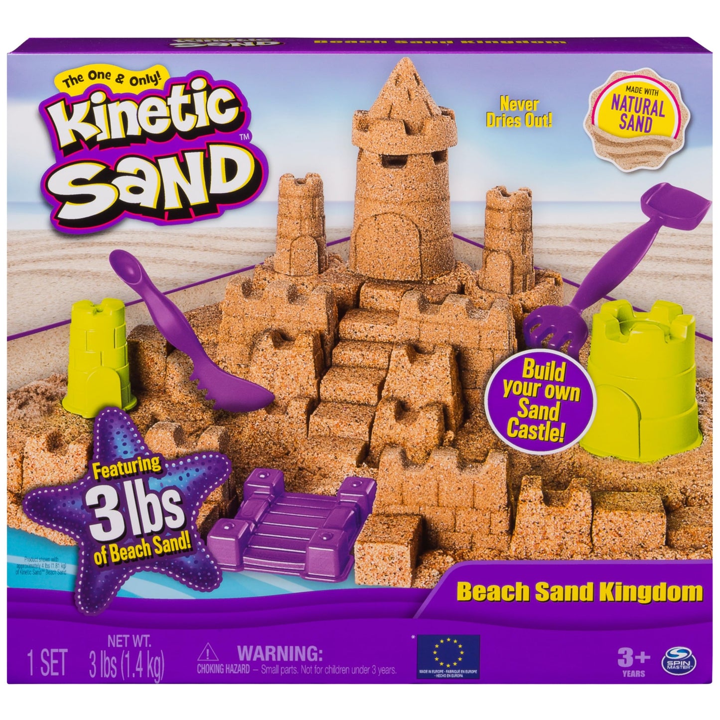 Kinetic Sand Beach Sand Kingdom Playset with 3Lbs of Beach Sand, includes Molds and Tools, Play Sand Sensory Toys for Kids Ages 3 and Up