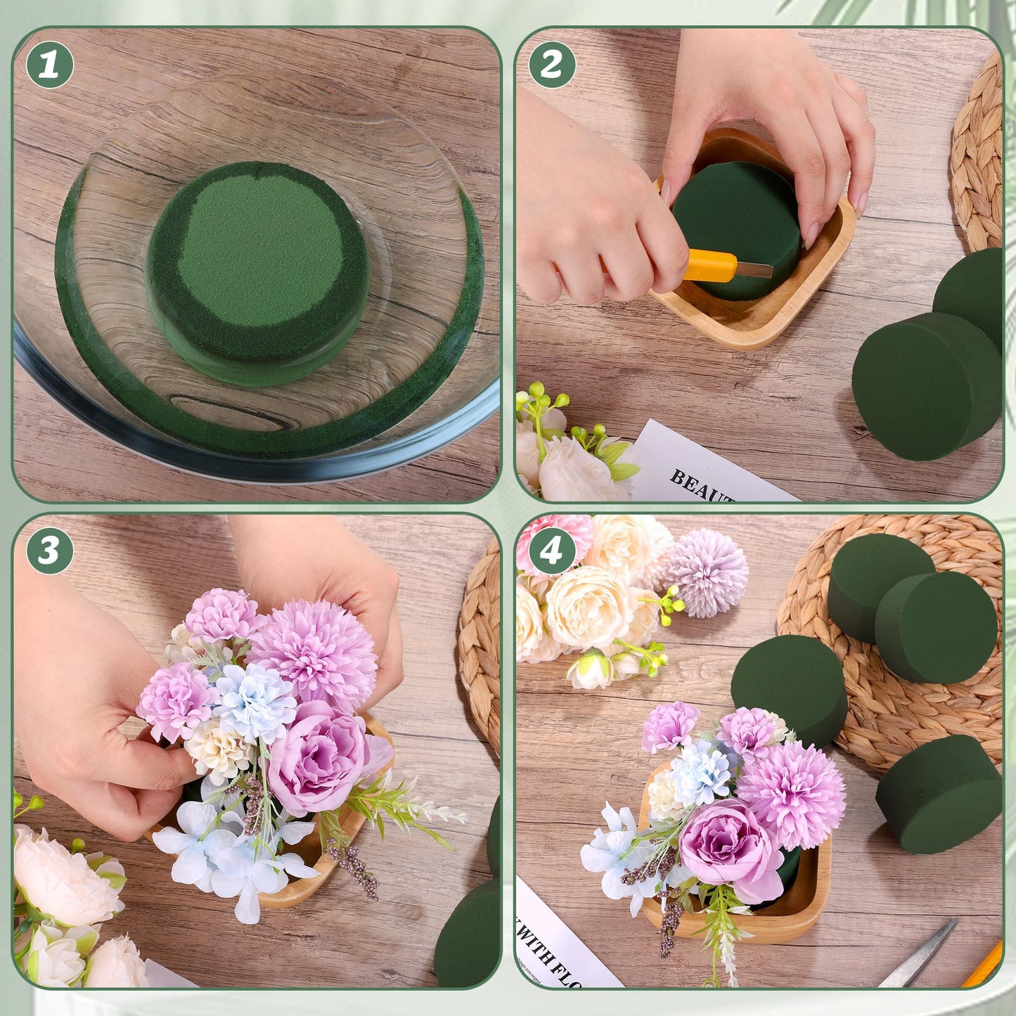 Hahood 18 Packs Round Floral Foam Blocks Green Wet Dry Flower Foam Bricks 3.15 Inch DIY Flower Arrangement Supplies Kit Florist Block for Aisle Flowers Wedding Party Decorations