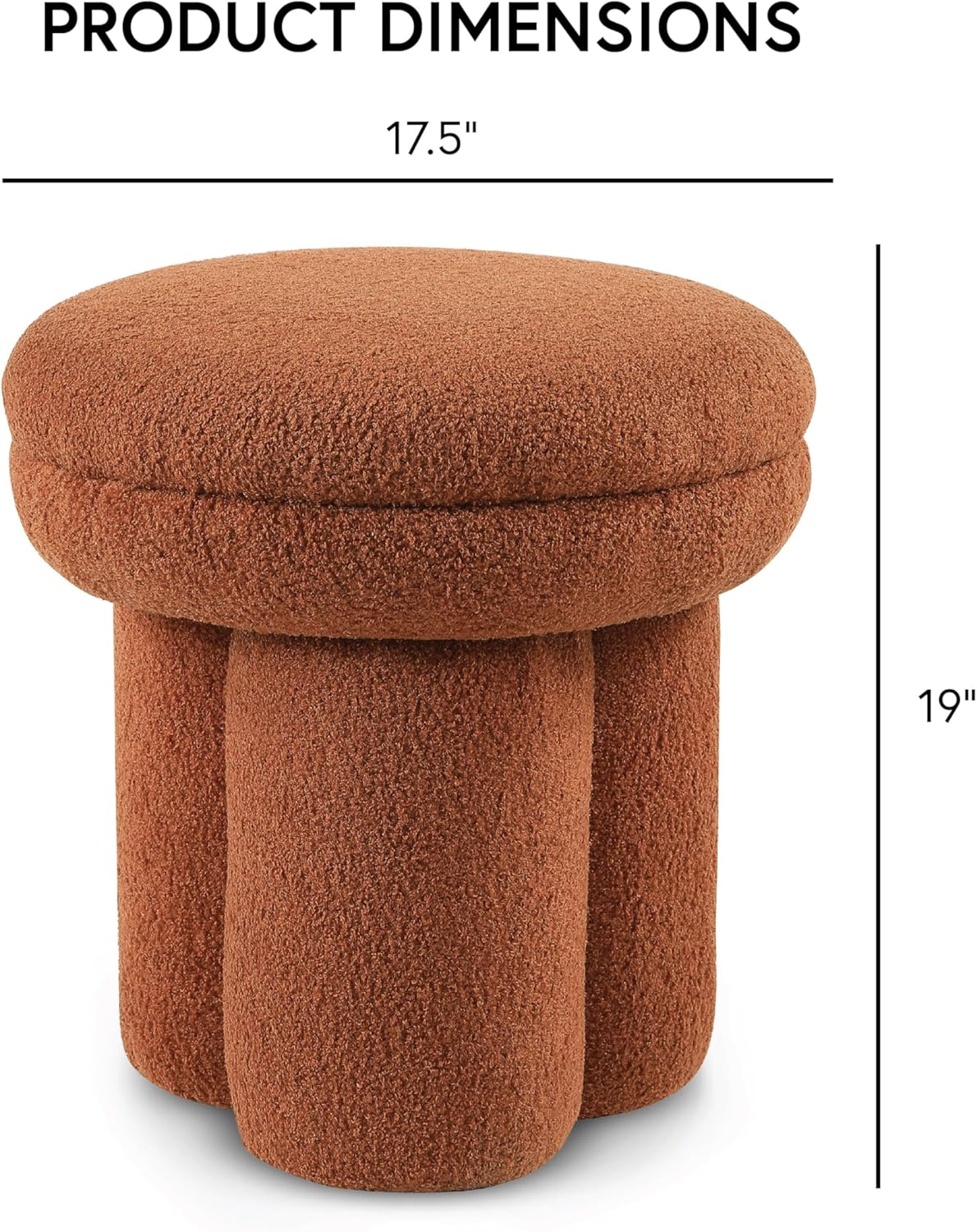 Furniture of America Rami Modern 18-inch Mushroom-Shape Upholstered Ottoman with Tri-Pillar Pedestal, Vanity Stool Chair, Small Foot Stool for Bedroom, Living Room, Entryway, Saddle Brown