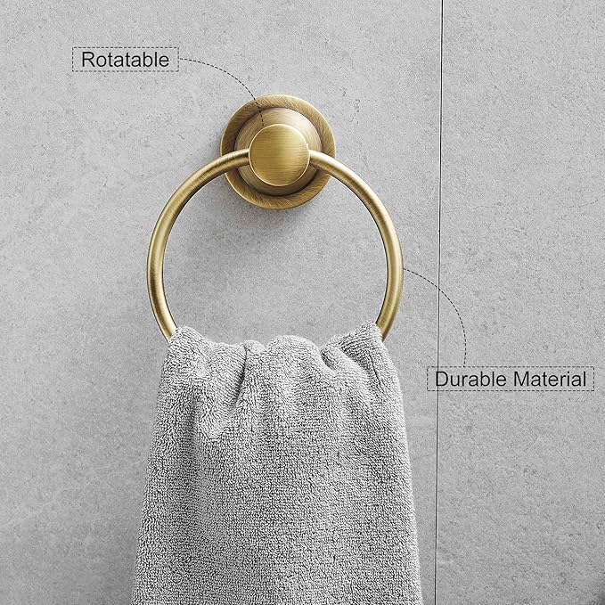 Hoimpro Antique Brass Towel Ring Toilet Paper Holder 2 Set, Double Bathroom Hardware Fixtures Toilet Roll Tissue Holder, Hand Towel Bar Towel Rack Rv Accessories, Sus304 Stainless Steel, Wall Mount