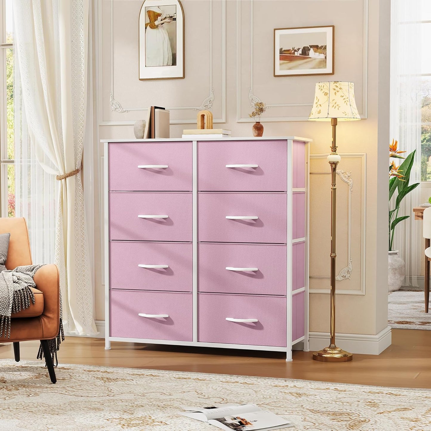 DWVO Fabric Dresser for Room, Tall Storage 8 Drawers, Black Dresser & Chest of Drawers, Storage Drawer Organizer for Closet, Living Room