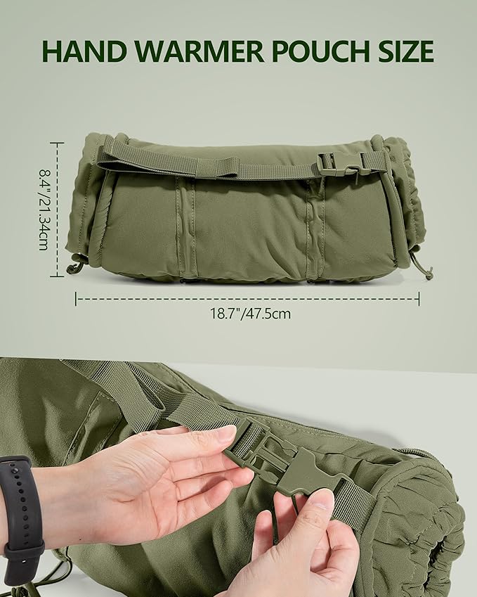 Hand Warmer Pouch with Silent Material, Drawstring Tighteners and Adjustable Strap, Hand Muff for Hunting, Golf, Football Winter Outdoor Activities