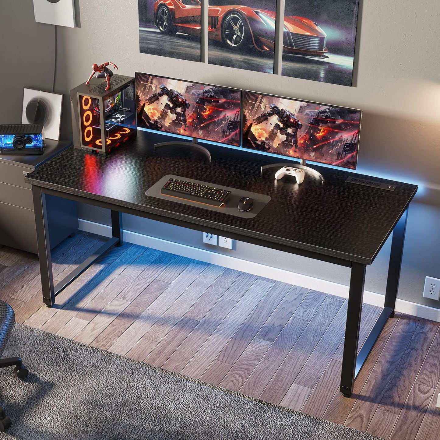 Huuger 55 x 24 inch Desk with Power Outlets & USB-C, Deeper & Thicker Desktop, Robust Metal Tubes, Computer Desk, Heavy Duty Office Desk, Work Gaming Desk for Home Office, Black