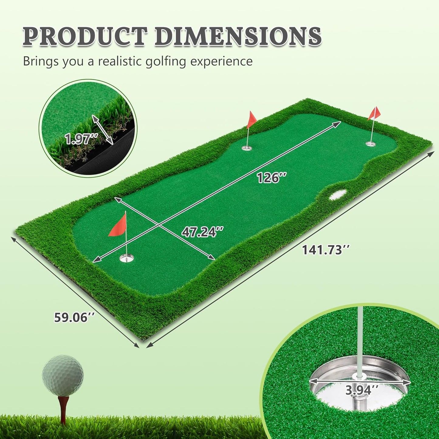 Golf Putting Green Mat Professional Practice Mat with Putter,Movable Golf Cup, Slope Pad Professional Practice Mat for Outdoor/Indoor Training