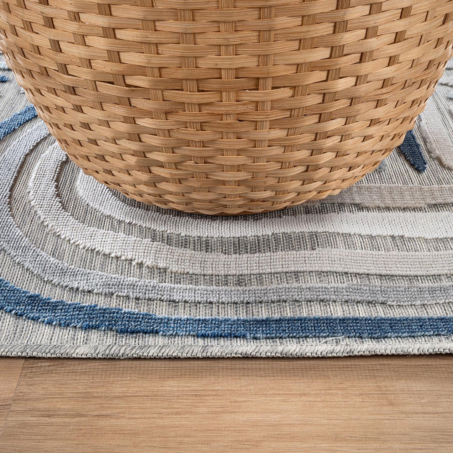 CAMILSON Indoor Outdoor Rug, Blue 5x7 Geometric Arch Striped Area Rugs for Patio and Home Areas, Easy-Cleaning Non-Shedding Living Room, Garden and Deck Washable Outside Carpet (5 x 7)