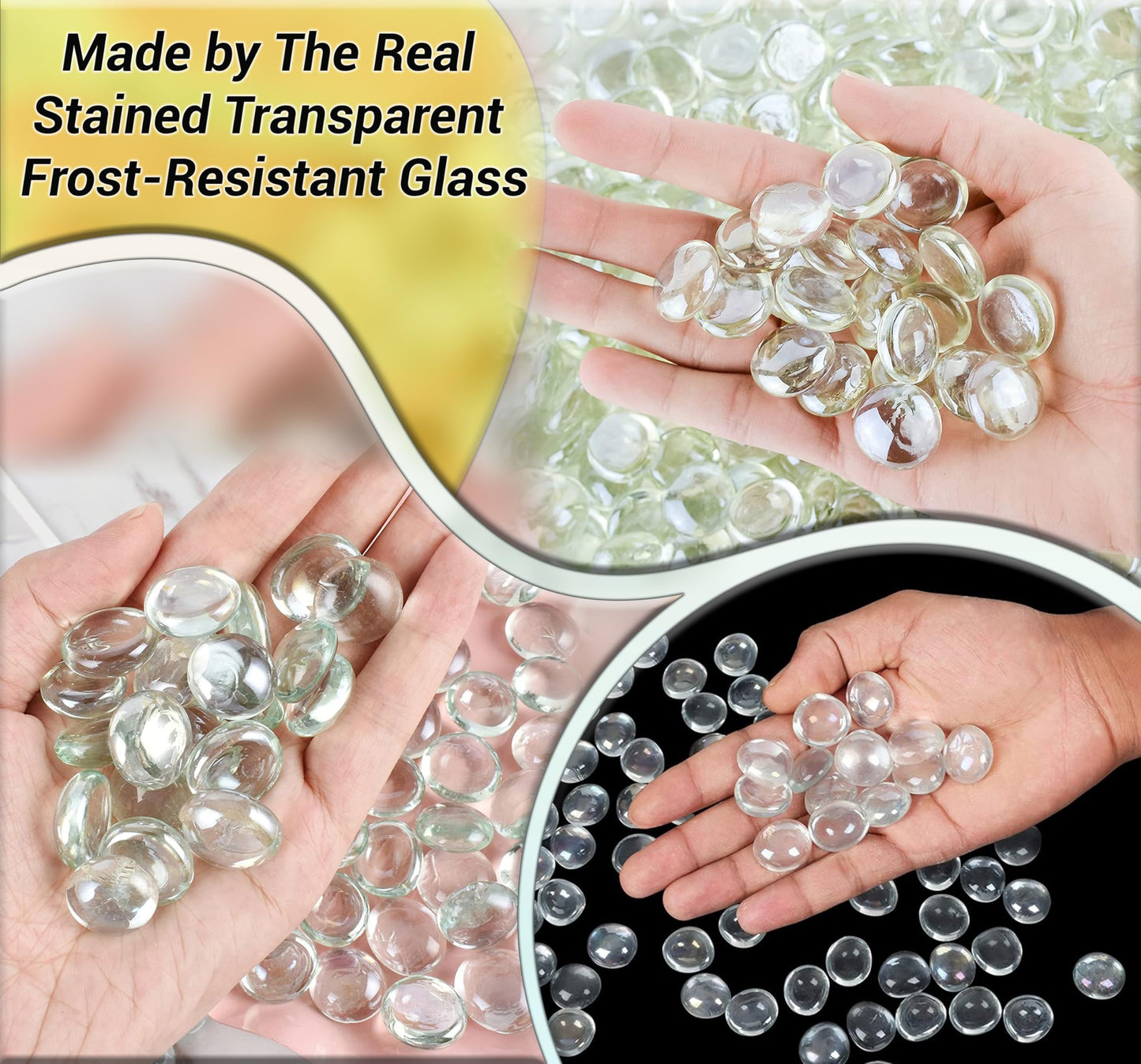 ARSUK Flat Glass Marbles, (2 LBS) Clear Glass Beads for Vases Fillers Decorative Stones, Gems, Fish Tank Rocks, Table Scatter, Glass Pebbles for Vases, Centerpieces Wedding Décor (200pcs,0.7–0.8")