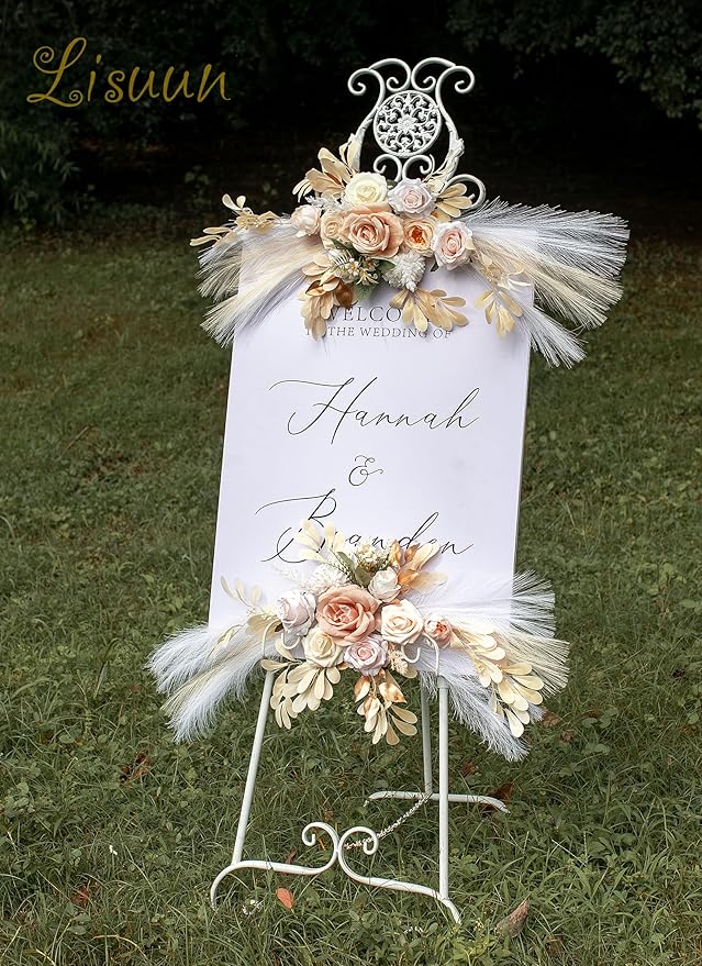 Wedding Arch Flowers, Artificial Floral Decor for Wedding Ceremony & Reception, Standard Size Large Flower Swag Set for Backdrop & Welcome Sign, Pack of 2 (Champagne)