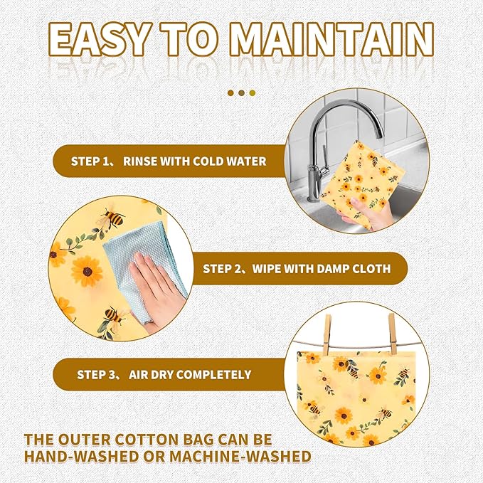 Beeswax Bread Bags with Zipper for Homemade Bread & Sourdough, Reusable Natural Cotton Lined Storage with Easy-Clean Detachable Design, Freezer Safe Freshness Bag