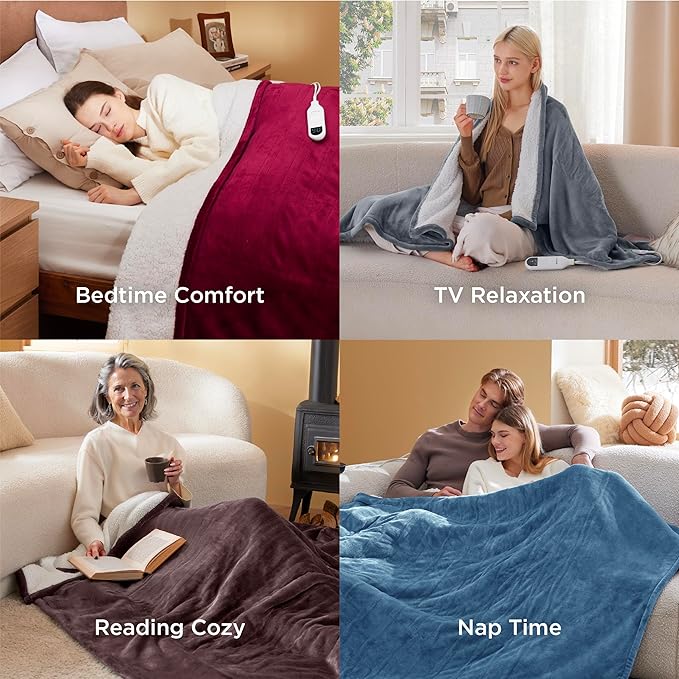 Bedsure Electric Blanket Queen Size - Dual Control Heated Blanket Queen, Fast Heating with 10 Time Settings & 10 Heat Settings, Warm Gifts for Women Grandma (84x90 inches, Teal)