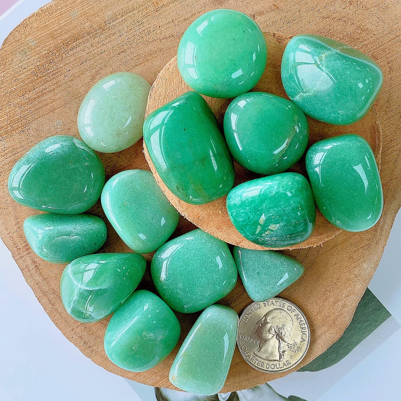 QINJIEJIE Crystals Green Aventurine (1000+ Carats) Polished Stone 0.6-1" Natural Irregular Stone Tumbled Reiki Healing Crystal Decoration Bulk 0.45 LB 200G