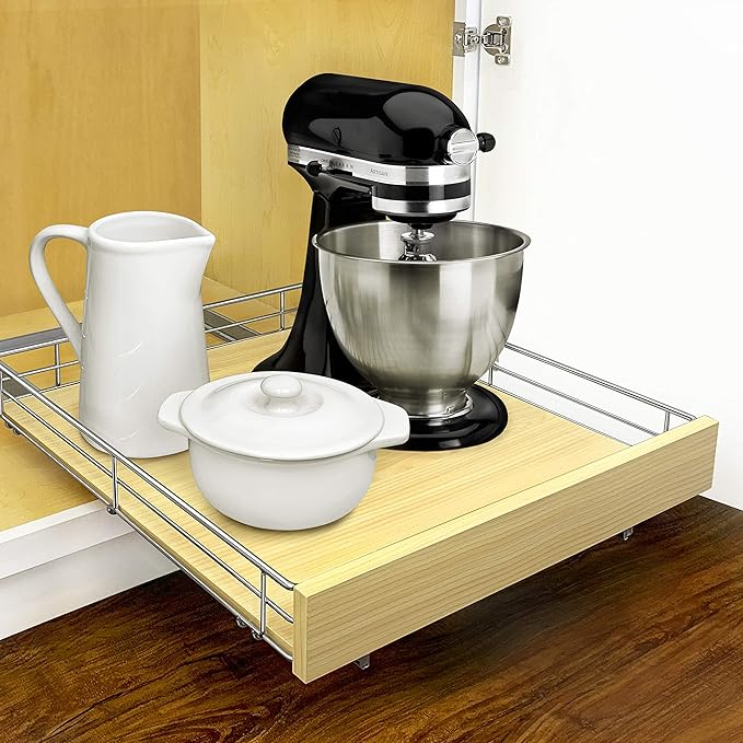 LYNK PROFESSIONAL® SELECT™ Pull Out Cabinet Organizer, 20" x 21" Slide Out Drawers for Kitchen Cabinets - Sliding Pull-Out Pantry Shelves – Home Shelf Organizers - Lifetime Ltd. Warranty, Wood Chrome