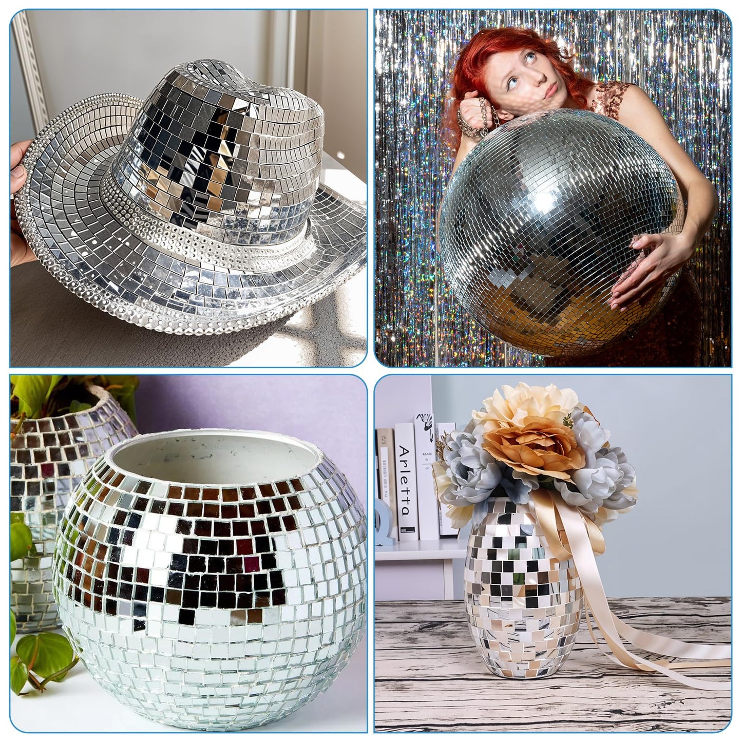 18000 Pieces Mirror Mosaic Tiles, 5 x 5 mm Self Adhesive Mirror Stickers, Real Glass Mini Square Mirrors, Disco Ball Stickers for Crafts DIY Home Decorations
