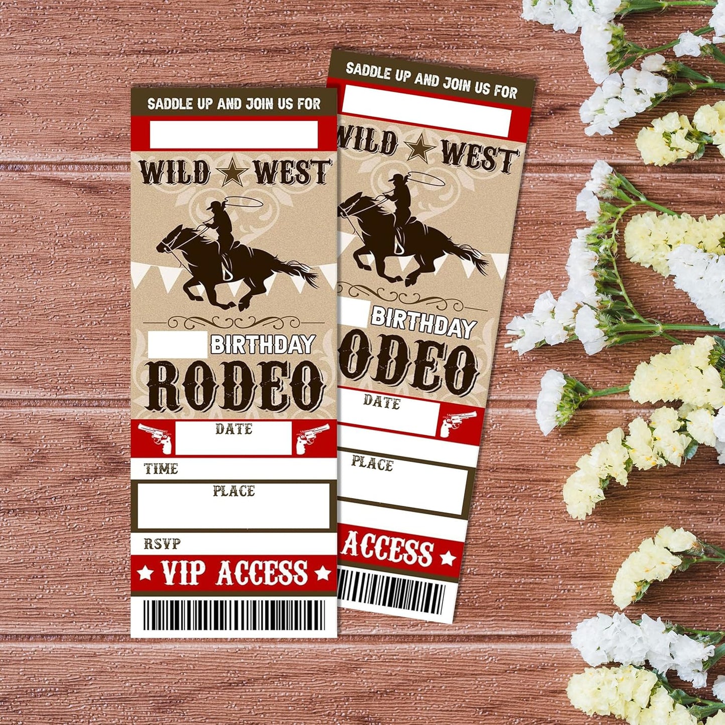 Retro Birthday Cards-Wild West Rodeo Ticket Invite Cards-Retro Cowboy Birthday Invitations with Envelopes for West Lovers-Celebration Party Favor & Supplies (20 Packs)-A19