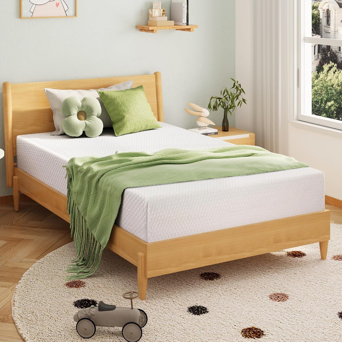 8 Inch Twin Mattress, Memory Foam Mattress with Cooling Green Tea Gel, Relieve Pressure with Medium Firm Support, CertiPUR-US Certified, 75''L x 38''W, White