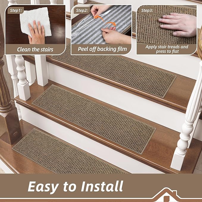 BEQHAUSE Stair Treads for Wooden Steps 28inX9in, Carpet Stair Treads Non Slip Indoor, Machine Washable Stair Runners for Kids Elders and Pets, Carpet for Stair Rugs Mat, TPE Backing, 15pcs, Taupe