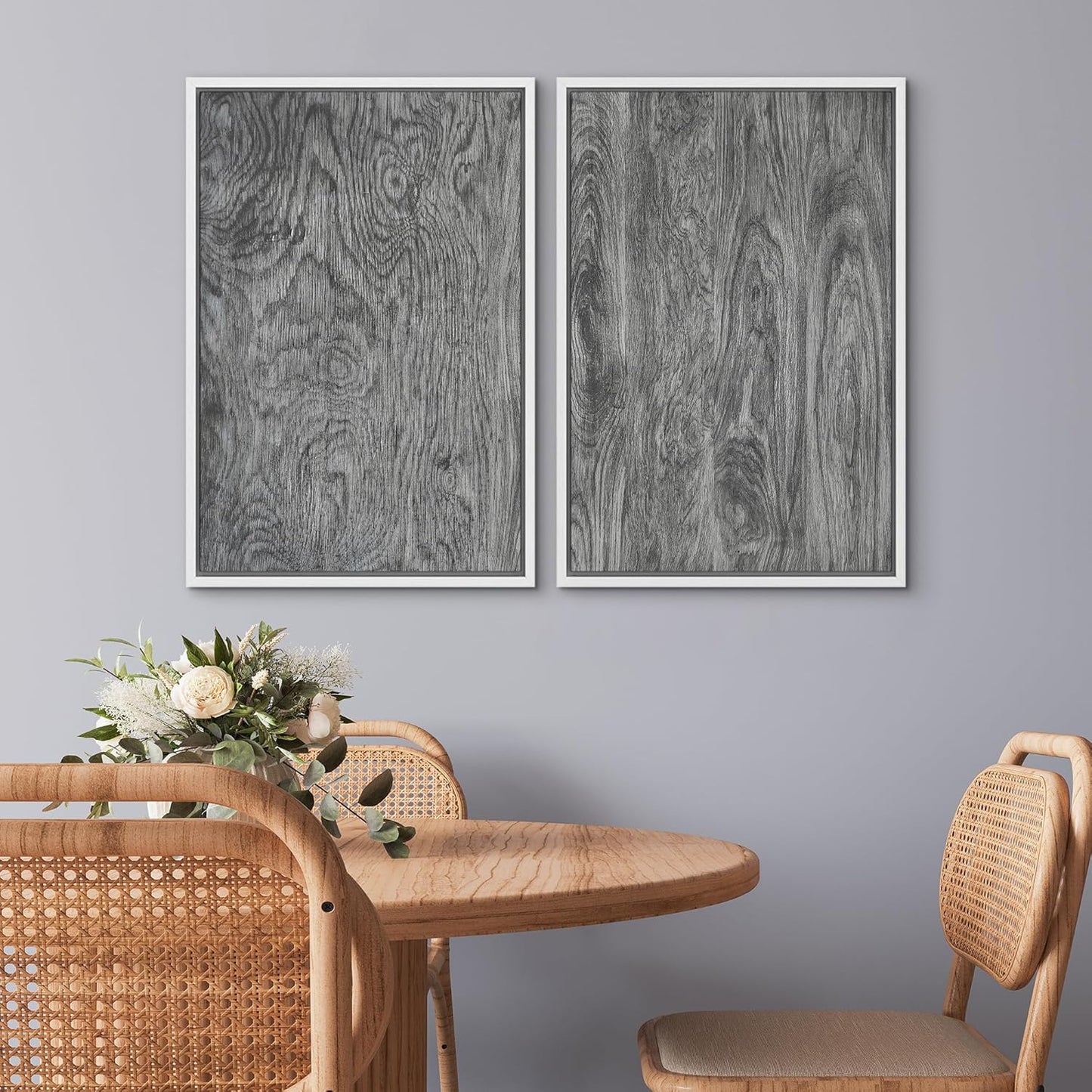 SIGNWIN Framed Canvas Print Wall Art Set Gray Wood Grain Rustic Abstract Illustrations Modern Art Minimal Decorative Nordic for Living Room, Bedroom, Office - 24"x36"x2 White