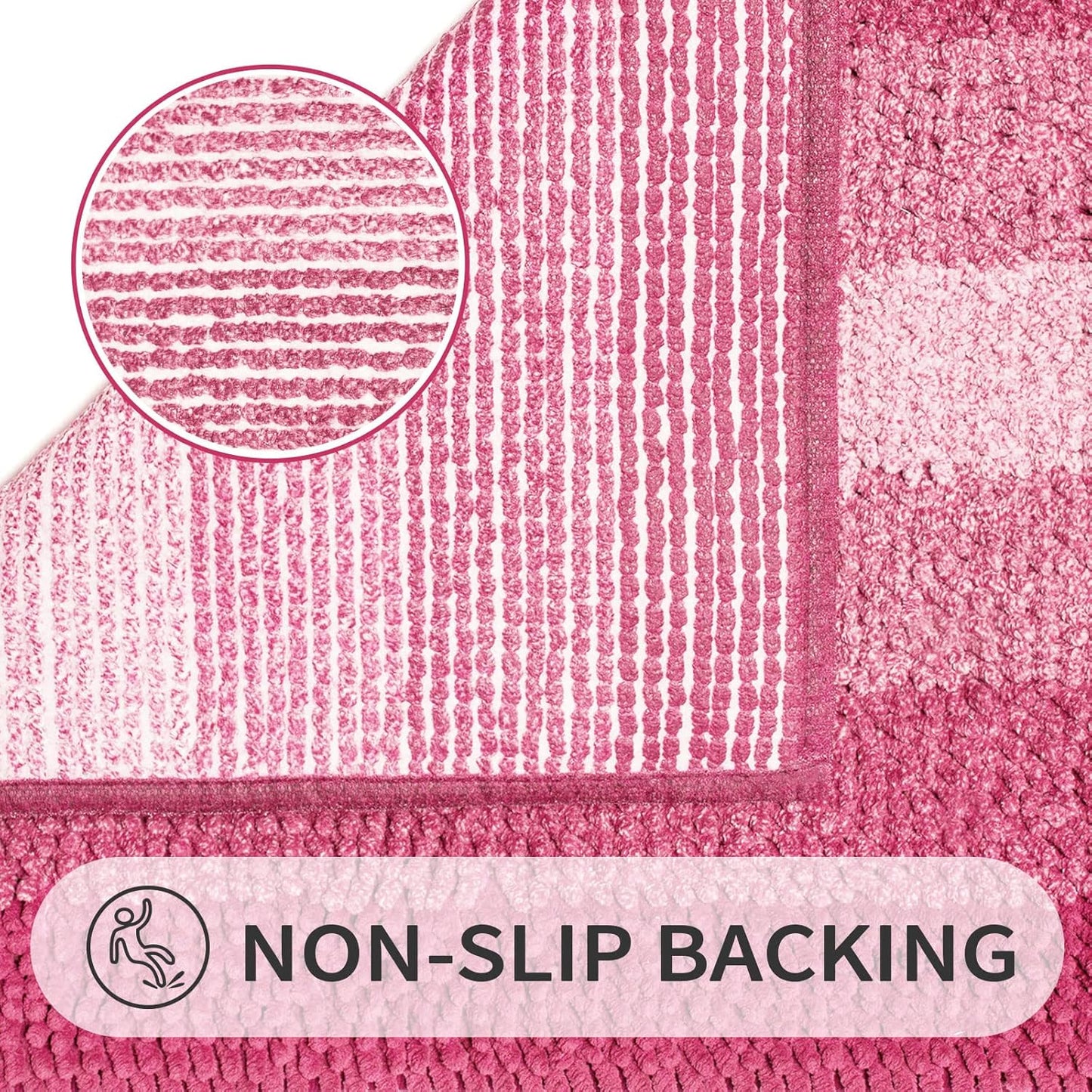Gibelle Pink Bathroom Rugs, Luxury Chenille Bath Mat, Small Non Slip Shower Rug and Bath Room Floor Mats, Machine Washable, Quick Dry Bathmat, Soft Cozy Plush Rug for Tub, 20" x 32"