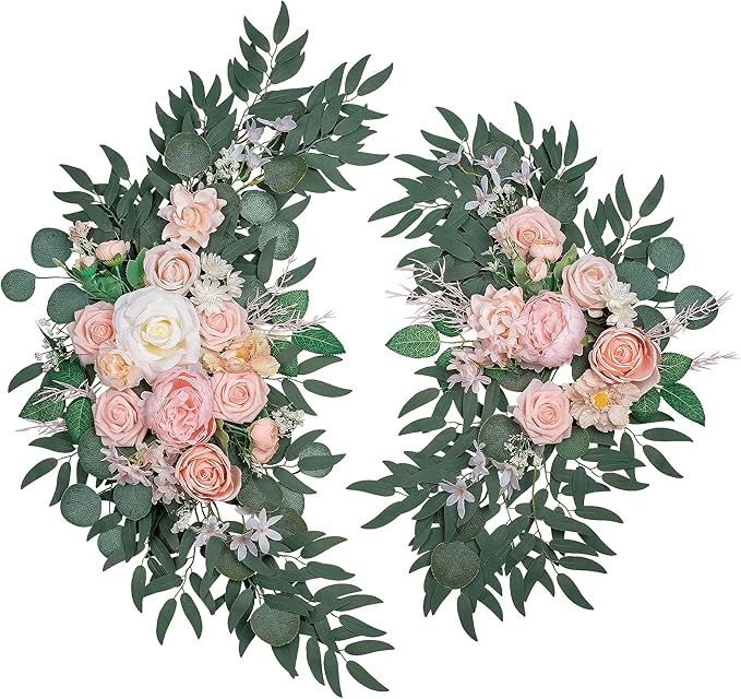 Wedding Arch Flowers, Artificial Floral Decor for Wedding Ceremony & Reception, Standard Size Large Flower Swag Set for Backdrop & Welcome Sign, Pack of 2 (Flesh Pink)
