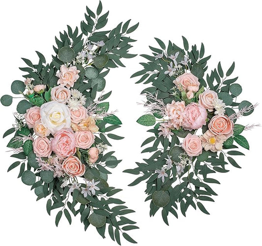 Wedding Arch Flowers, Artificial Floral Decor for Wedding Ceremony & Reception, Standard Size Large Flower Swag Set for Backdrop & Welcome Sign, Pack of 2 (Flesh Pink)