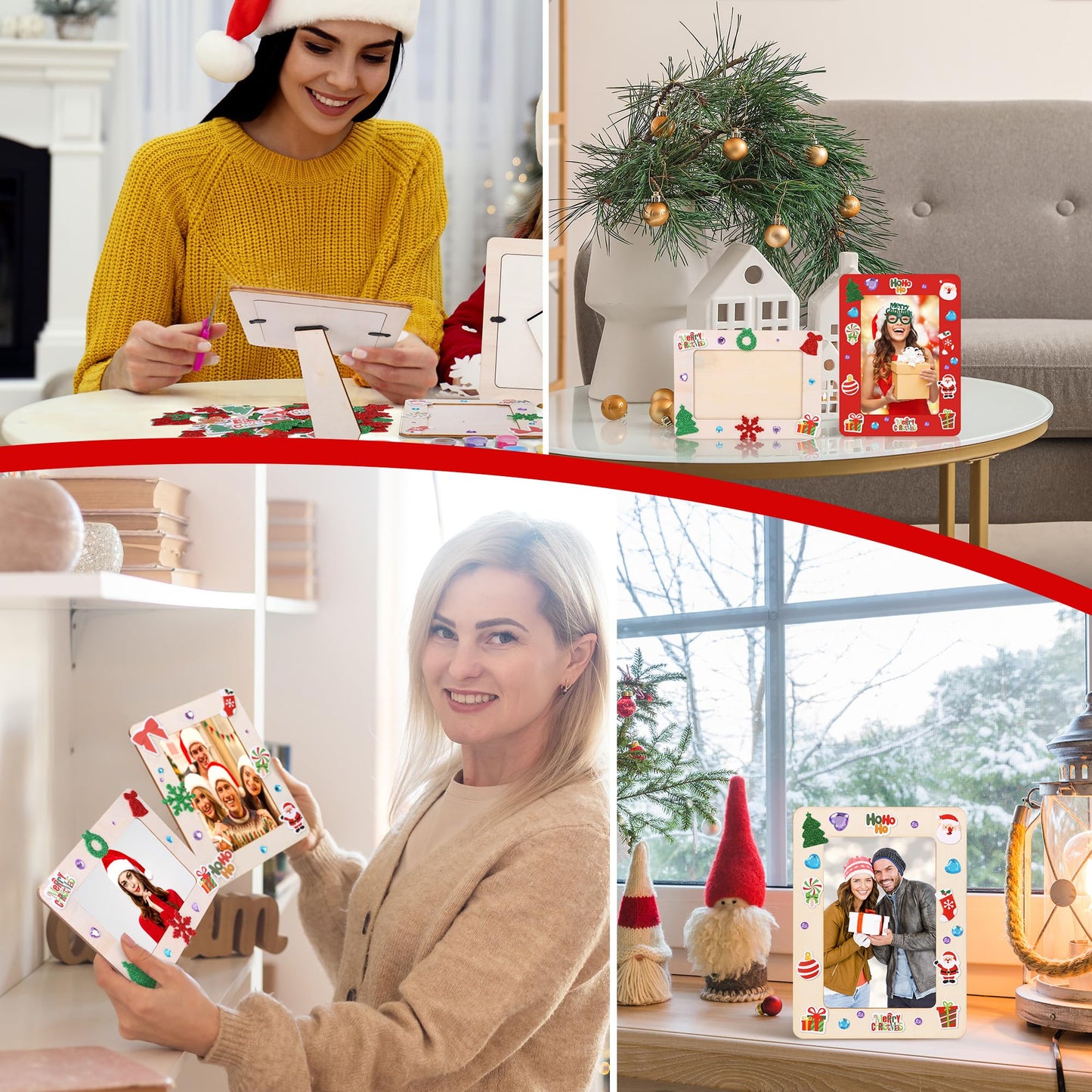 Fovths 36 Packs Christmas Picture Frame Painting Craft Kit Wooden DIY Photo Frame with 250 Foam Stickers Brushes Set Holiday Art Party Favor DIY Paint and Decorate