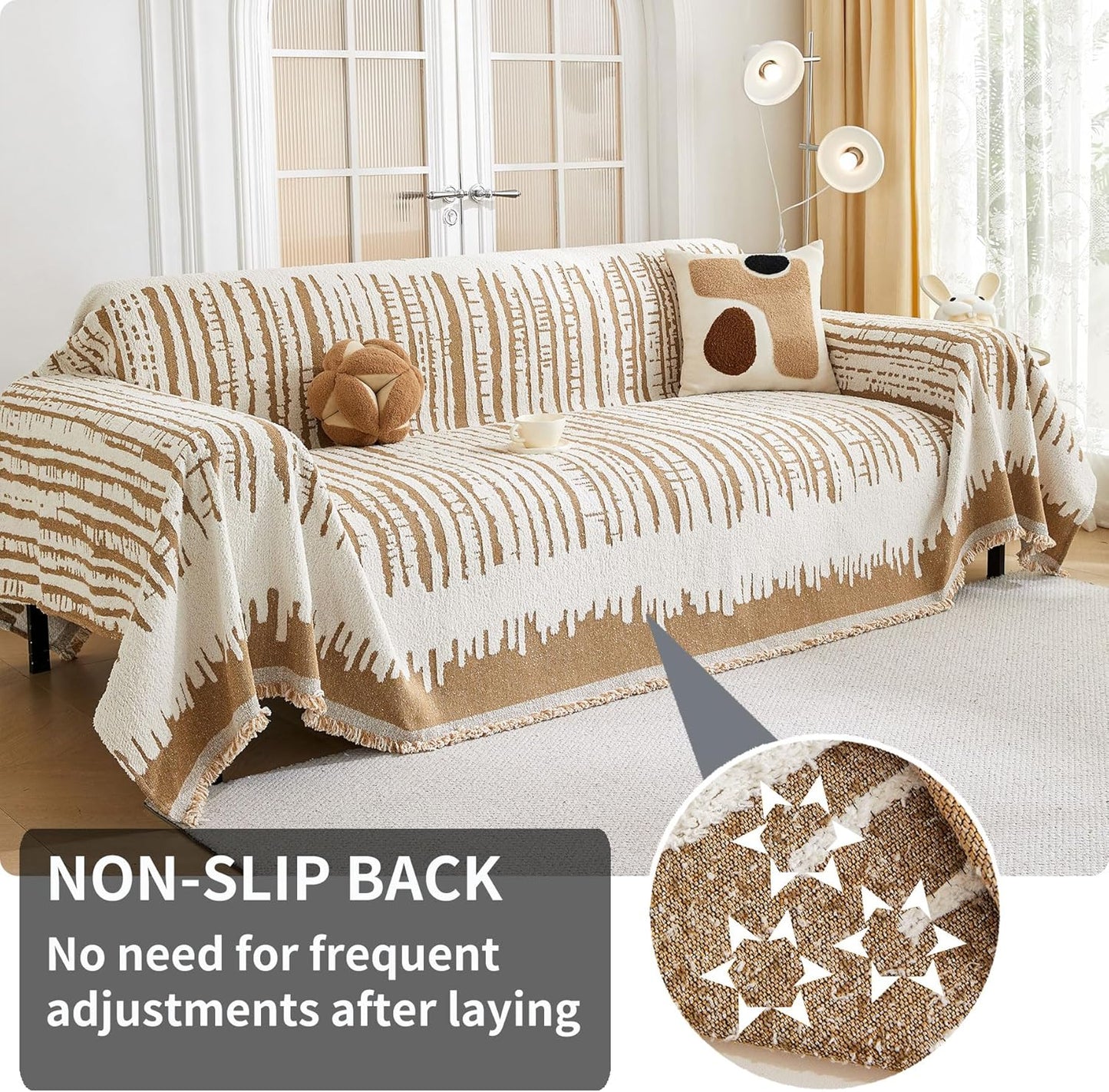 HAOMAIJIA Boho Sofa Covers Couch Covers for 3 Cushion Couch Sofa Pet Friendly Soft Thick Non Slip Couch Cover for Dogs Washable Sectional Couch Covers L Shape Furniture Protecto (XF-Khaki, 71"x118")