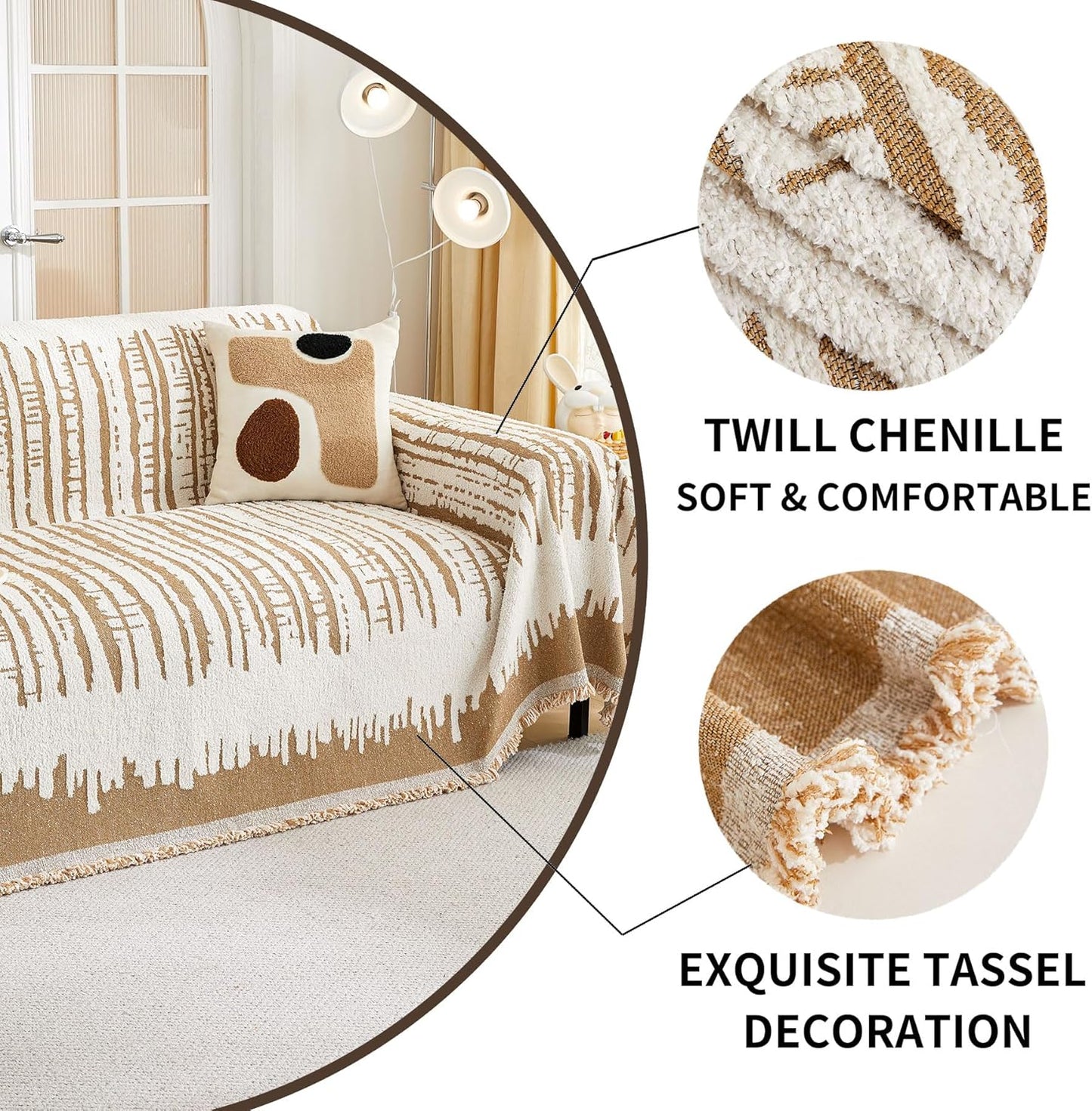 HAOMAIJIA Boho Sofa Covers Couch Covers for 3 Cushion Couch Sofa Pet Friendly Soft Thick Non Slip Couch Cover for Dogs Washable Sectional Couch Covers L Shape Furniture Protecto (XF-Khaki, 71"x118")