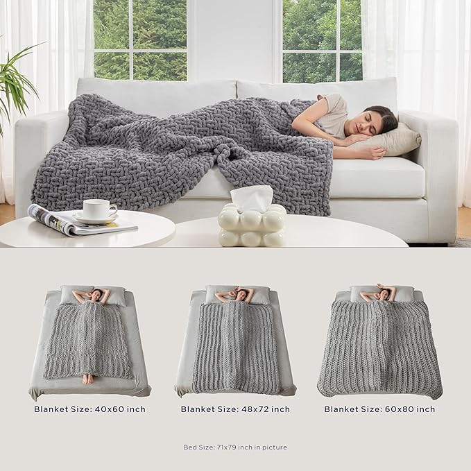 Maetoow Handmade 7 lb Soft Knitted Weighted Blanket, 40 x 60 Inch Breathable Chunky Knit Gravity Blanket Throw, Home Decor for Sofa Couch Bed, Brown