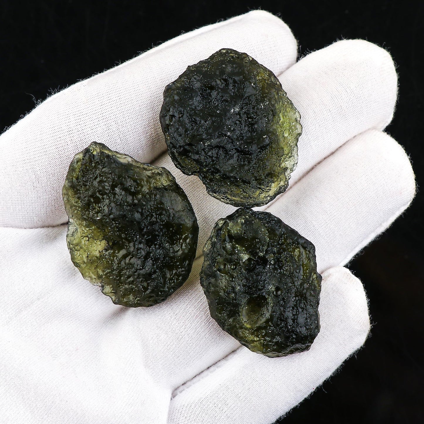 CRYSTALIS (3pcs (18+gm) (25mm+) Raw Synthetic Moldavite, High Grade Loose Gemstone Wholesale Bulk Rough Jewelry Making Supply, Chakra Stones, Wire Wrapping, DIY, Gem Collection