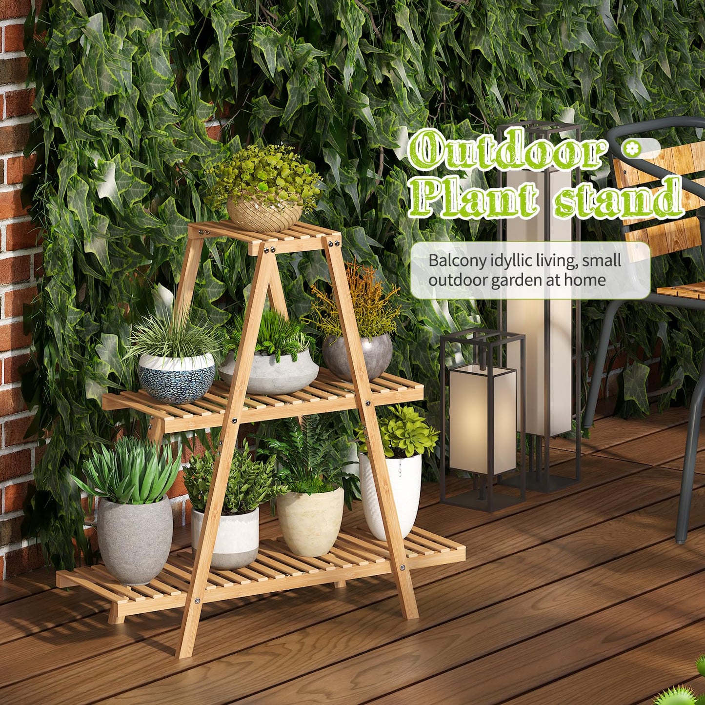 BMOSU Plant Stand Bamboo for Indoor Outdoor Tiered Plant Shelf 8 Potted Flower Holder Ladder Rack Garden Balcony Living Room Patio(3 Tier Natural)