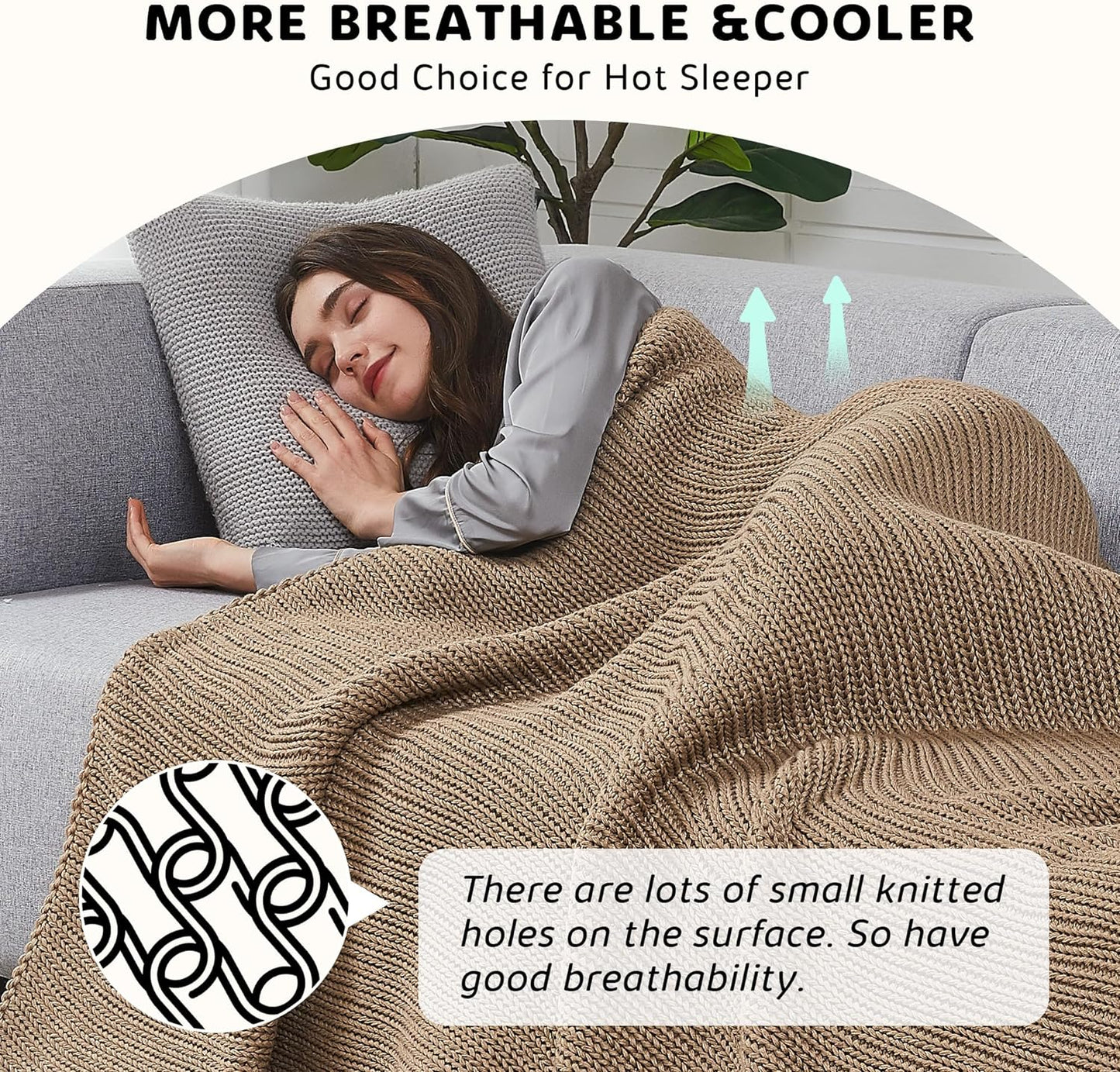 L'AGRATY Knitted Weighted Blanket - 48"x72" 20lbs Cooling Chunky Knit Heavy Blanket for Adults Braided Crochet Throw Thick Cable Yarn Knit Decorative No Beads Evenly Weighted Machine Washable