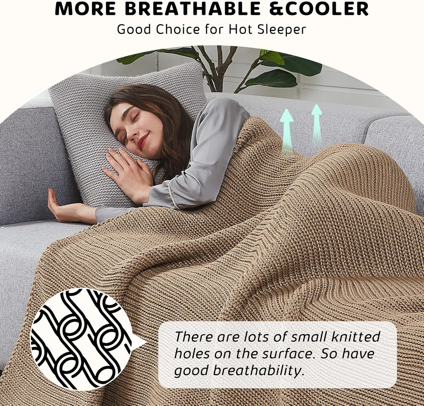 L'AGRATY Knitted Weighted Blanket - 48"x72" 15lbs Cooling Chunky Knit Heavy Blanket for Adults Braided Crochet Throw Thick Cable Yarn Knit Decorative No Beads Evenly Weighted Machine Washable