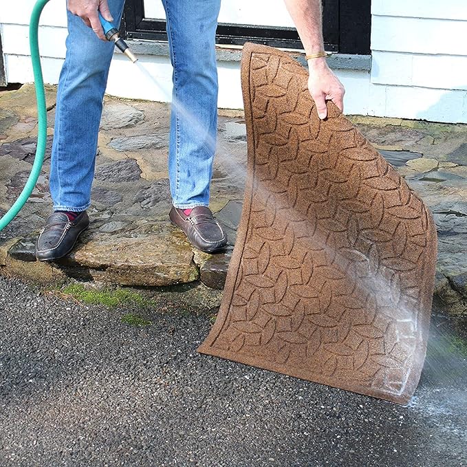 Bungalow Flooring Waterhog Indoor/Outdoor Boot Tray, 15 by 36 inches, Made in USA, Skid Resistant, Easy to Clean, Catches Water and Debris, Squares Pattern, Camel