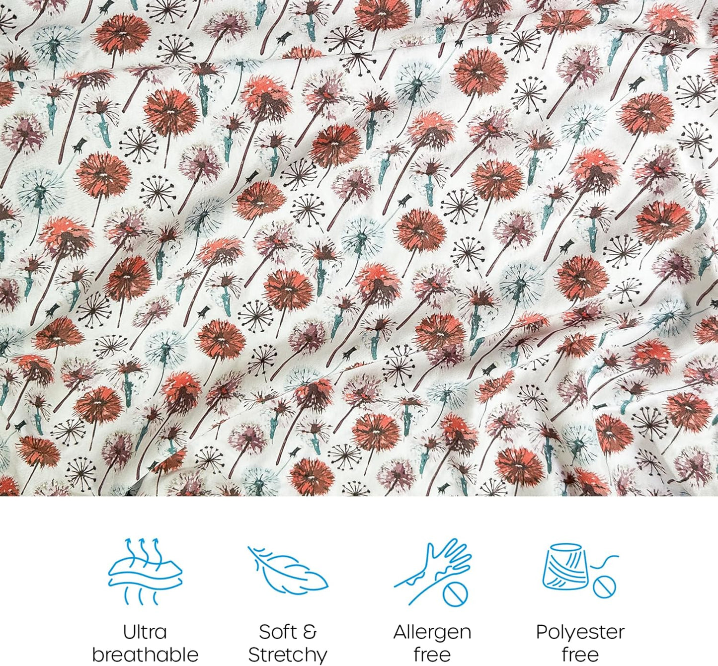 Quiggly Travel Crib Sheets for Guava Lotus, 2 Pack Organic Cotton Jersey Knit, Vibrant Feather & Dandelion Patterns - Fits Crib Mattress for Boys & Girls