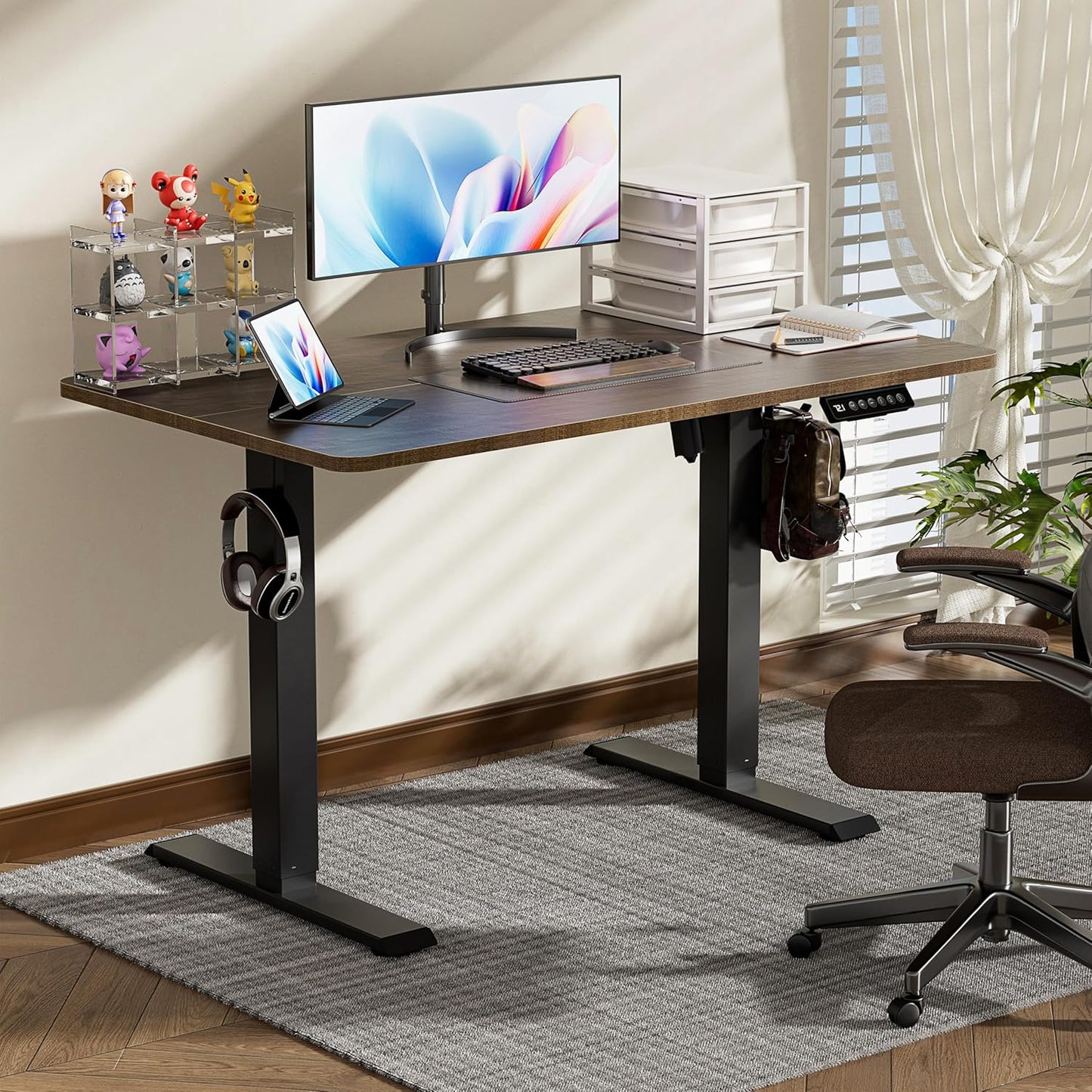 BIZUM 40x24 Inch Electric Standing Desk with Memory Presets, Quiet Motor Height Adjustable Stand Up Desk for Home Office & Gaming, Ergonomic Sit Stand Workstation，Walnut