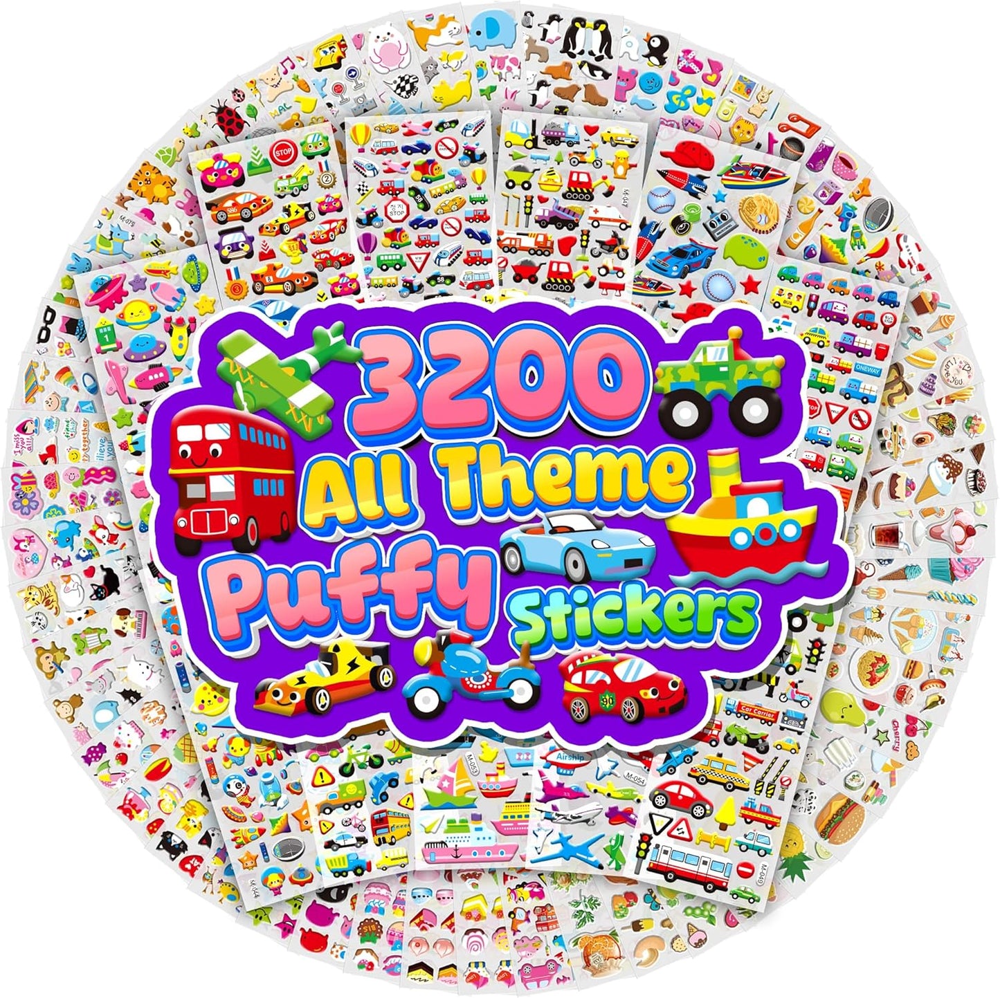 3D Stickers for Kids & Toddlers,Sinceroduct 3200+ Puffy Stickers for Scrapbooking Bullet Journal.64 Sheets of Animal & Fun Designs for Kids, Teachers, Crafts, Rewards, Parties,Travel