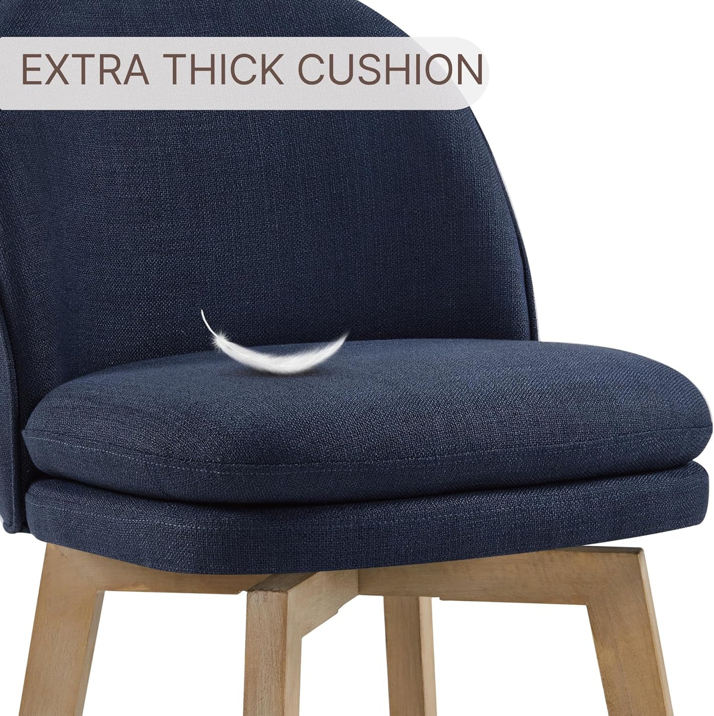 Counter Height Barstools 26 inch Upholstered Swivel Bar Stools with Back and Wood Legs for Kitchen Island,Set of 1,Blue Fabric-Armless