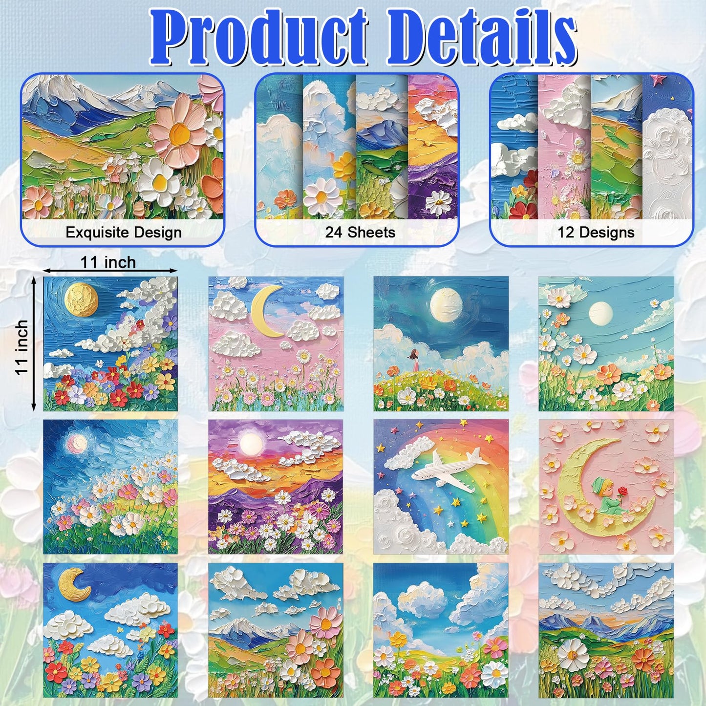 EggSun 48 Sheets Oil Painting Floral Scrapbook Paper,Oil Painting Floral Pattern Decorative Scrapbook Paper for Journals DIY Cards and Photo Albums,Aesthetic Craft Supplies